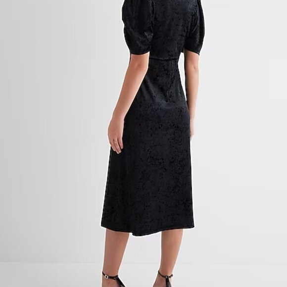 Crushed Velvet V-Neck Puff Sleeve Midi Dress NWT - Picture 4 of 6